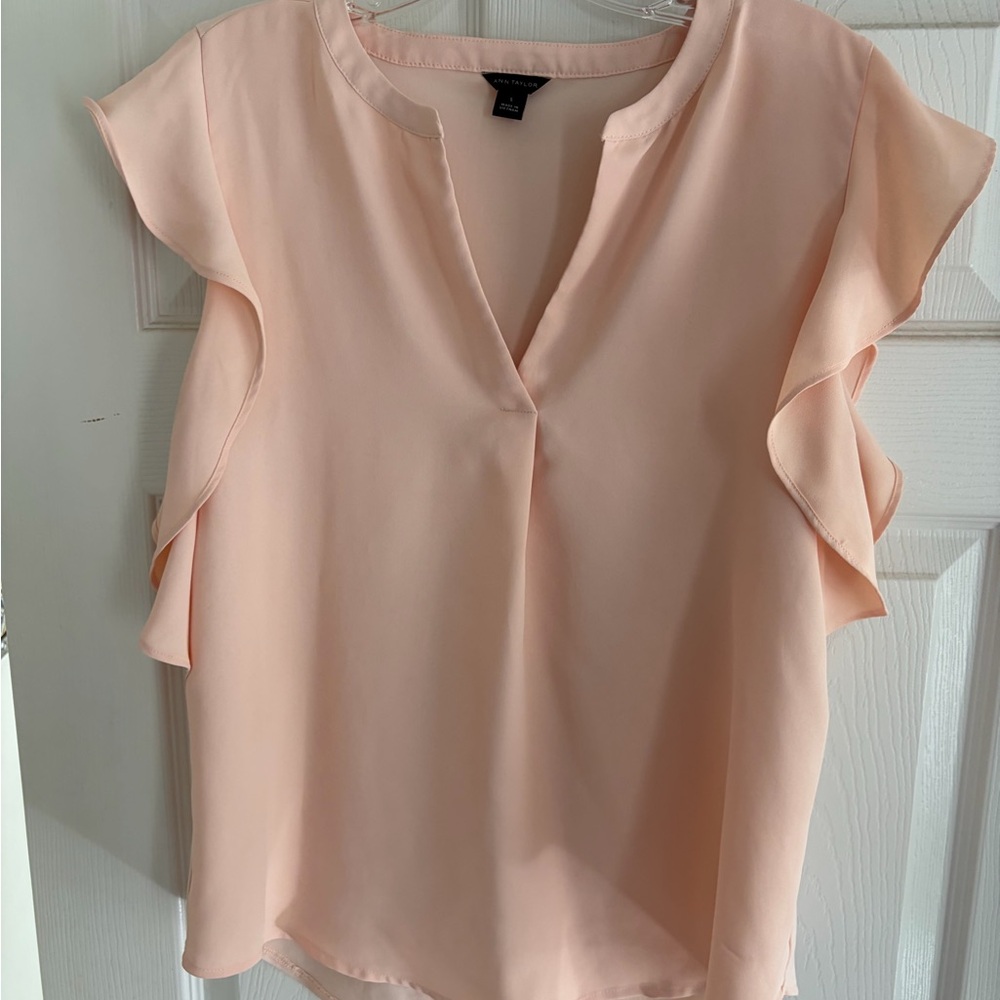 Ann Taylor Soft Peach Ruffle Blouse - S